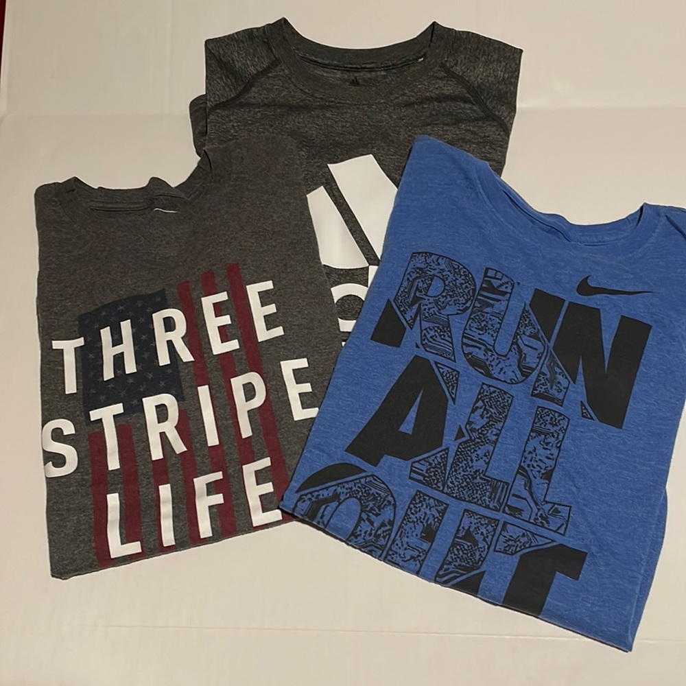 Bundle of mens size small shirts. Two Adidas, one Nike